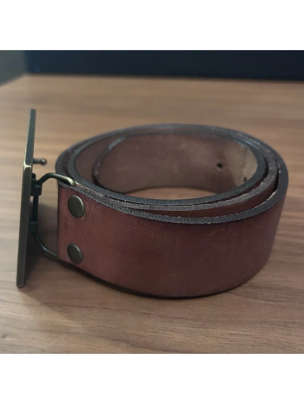 Levis Genuine Leather Belt Brown Wood Inlay Buckle Size 34/35 Rustic Style